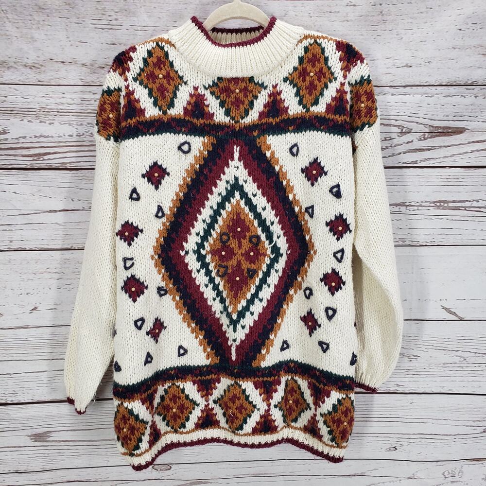 Carolina Colours  Ramie Acrylic Pullover Beaded Sweater Size Medium